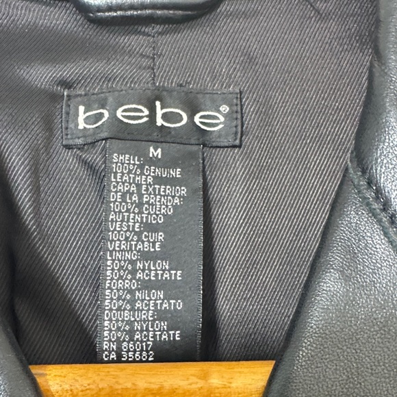 VTG BEBE BLACK LEATHER Double-Breasted COAT WOMENS MEDIUM JACKET Y2K - Picture 3 of 9
